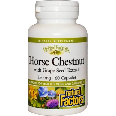 Екстракт кінського каштана і виноградних кісточок Natural Factors HerbalFactors Horse Chestnut with Grape Seed 350 мг, 60 капсул
