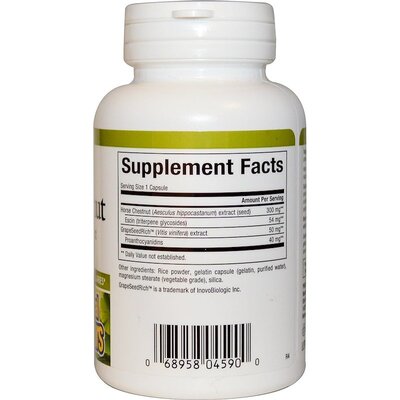 Экстракт конского каштана и виноградных косточек Natural Factors HerbalFactors Horse Chestnut with Grape Seed 350 мг, 60 капсул