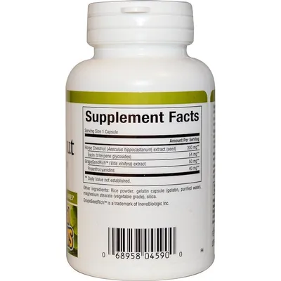 Екстракт кінського каштана і виноградних кісточок Natural Factors HerbalFactors Horse Chestnut with Grape Seed 350 мг, 60 капсул