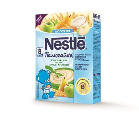 Каша молочна Nestle Помогайка Йогуртна 3 злаки з грушею та яблуком, з 8 місяців, 200 г