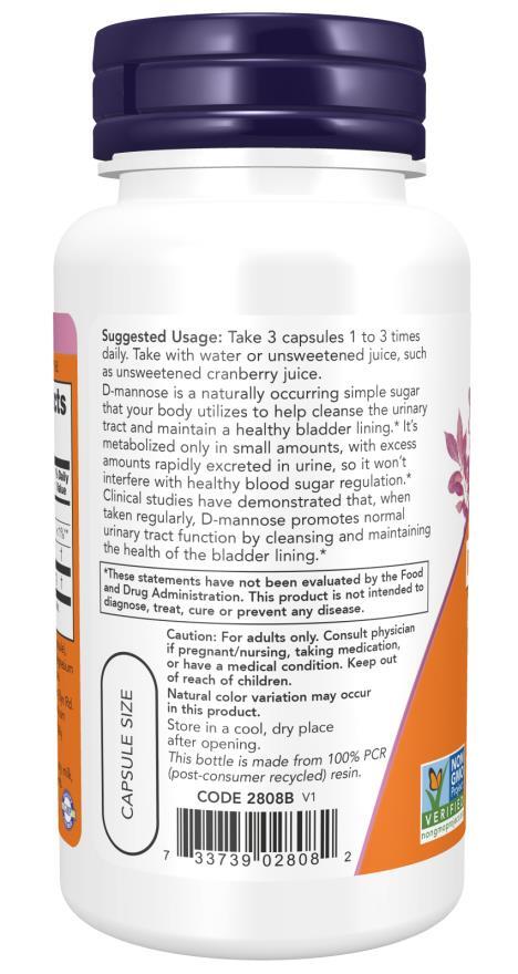 D-Манноза 500 мг NOW D-Mannose Urinary Support вег. капсули №60