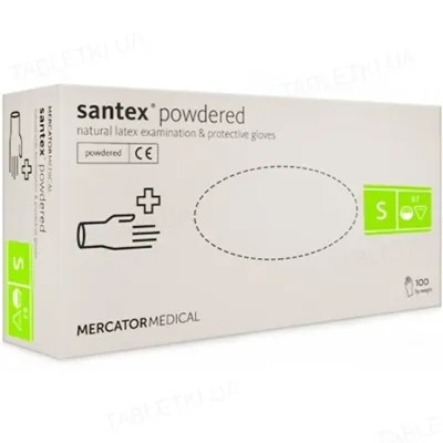 Рукавички оглядові Santex латексні з пудрою нестерильні, розмір S, пара