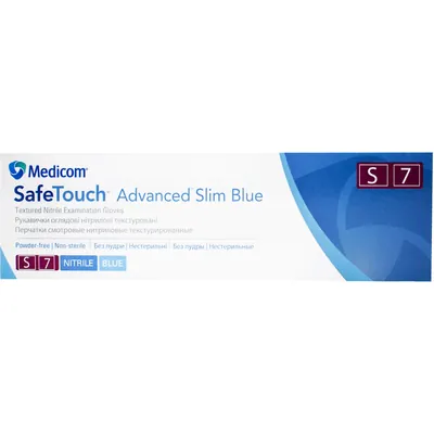 Рукавички оглядові Medicom SafeTouch Advanced Slim Blue нітрилові без пудри нестерильні, розмір S, пара