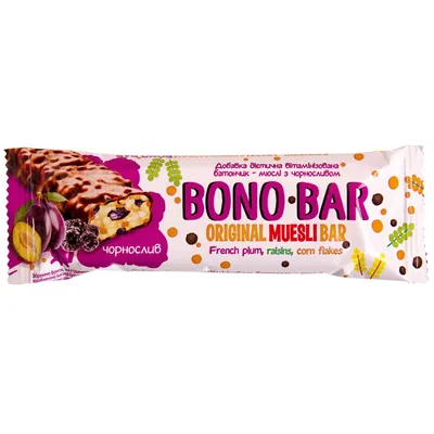Батончик-мюслі Bono Bar з чорносливом глазурований, 40 г