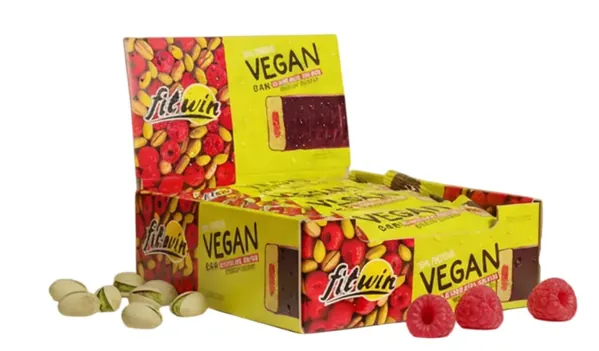 Батончик протеїновий FitWin Vegan Bar фісташка і малина, 12 штук по 60 г