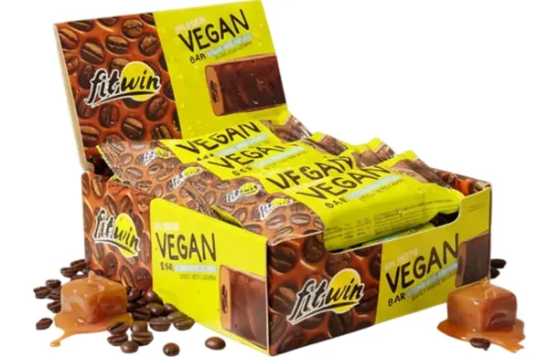 Батончик протеїновий FitWin Vegan Bar кава і солона карамель, 12 штук по 60 г