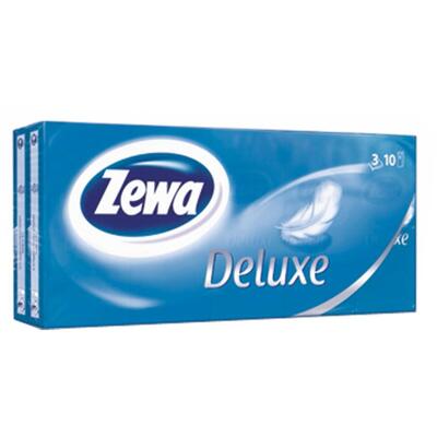 Платочки бумажные Zewa Deluxe Original белые 3 слоя, 10 шт х 10 уп