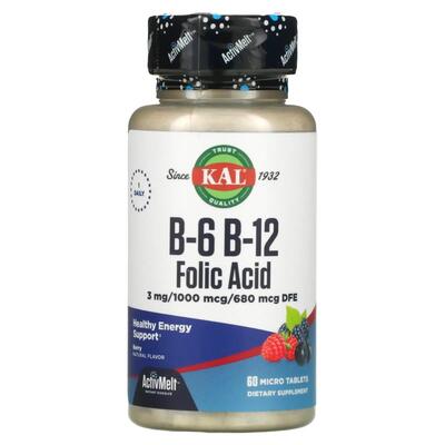 Вітамін B12 B6 фолієва кислота KAL Vitamin B6 B12 Folic Acid ягоди, 60 таблеток