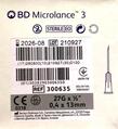 Игла инъекционная BD Microlance 3 с втулкой-павильоном 27G (0,4 x 13 мм), 1 штука